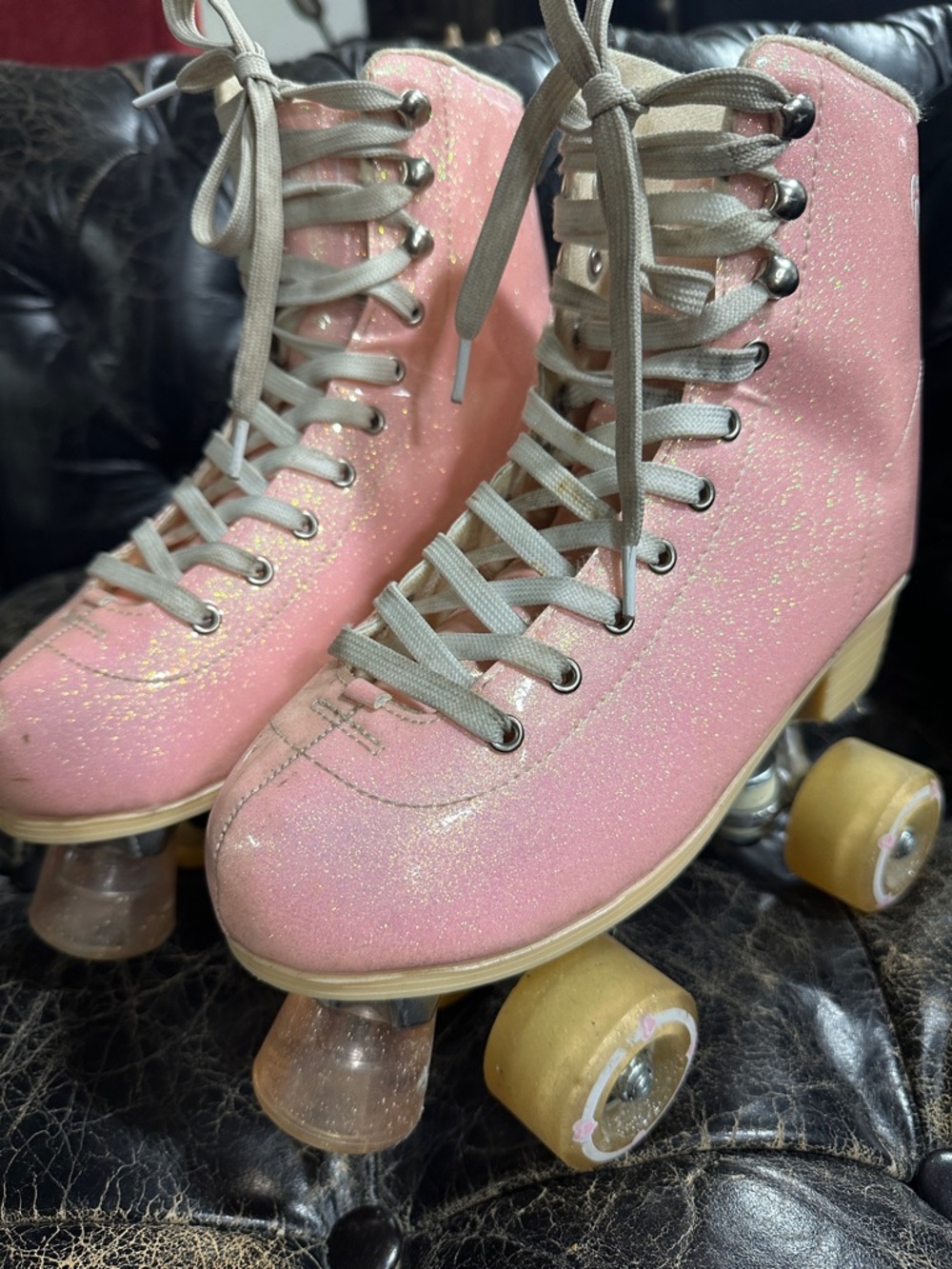 Sparkly Pink Retro Roller Skates